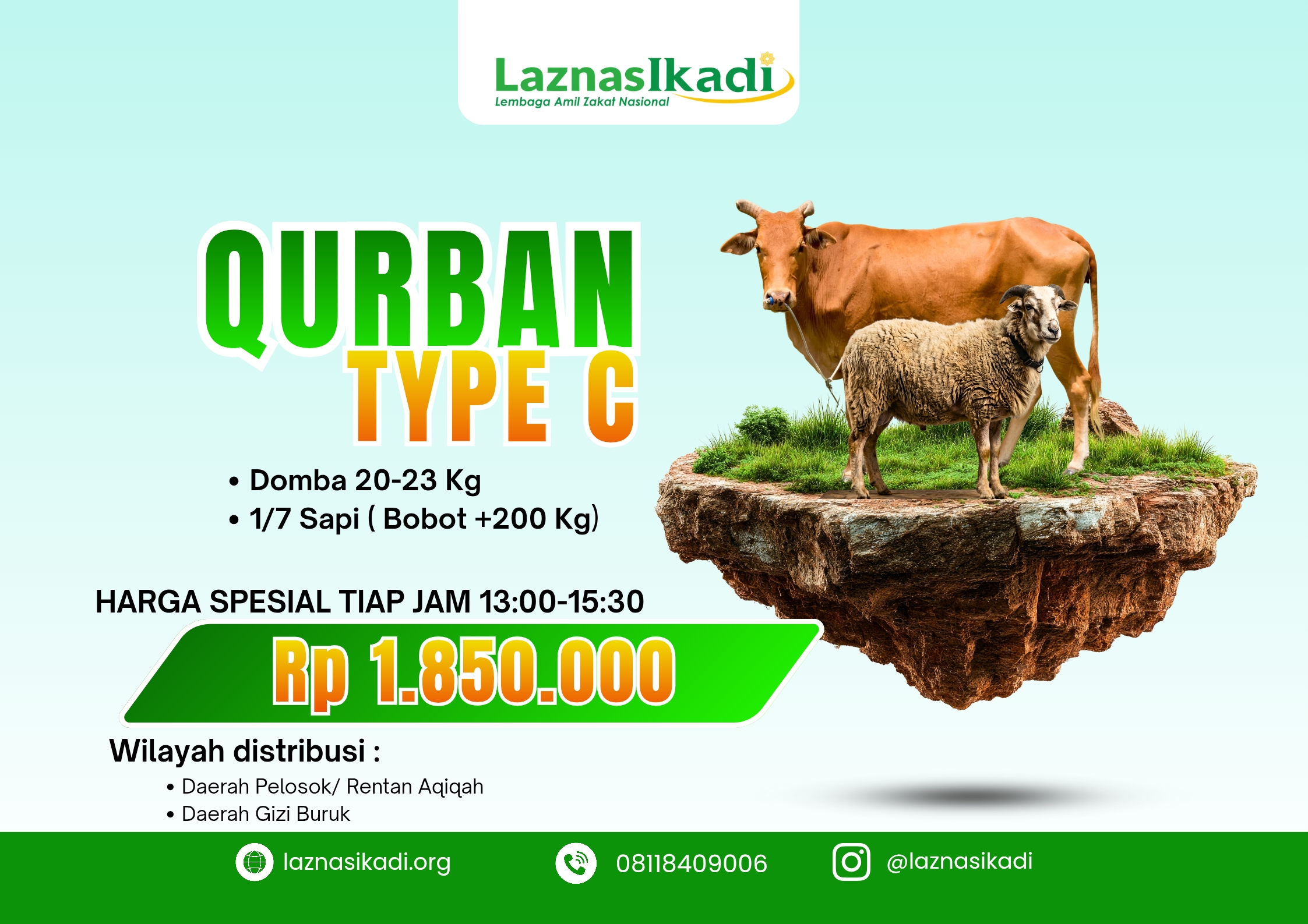 Qurban Paket C : Pilihan Ekonomis (Domba atau 1/7 Sapi)