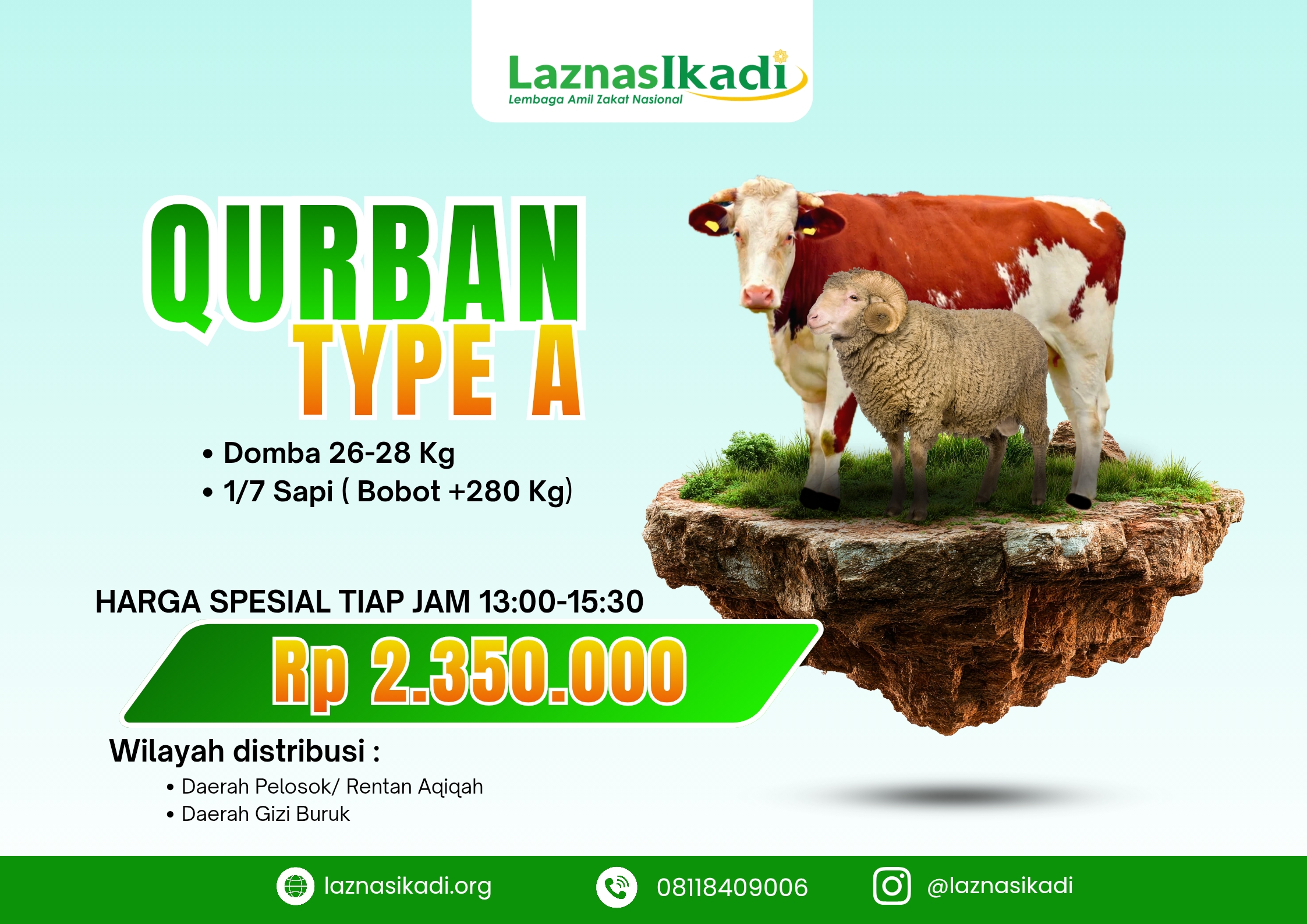 Qurban Paket A : Pilihan Terbaik (Domba atau 1/7 Sapi)