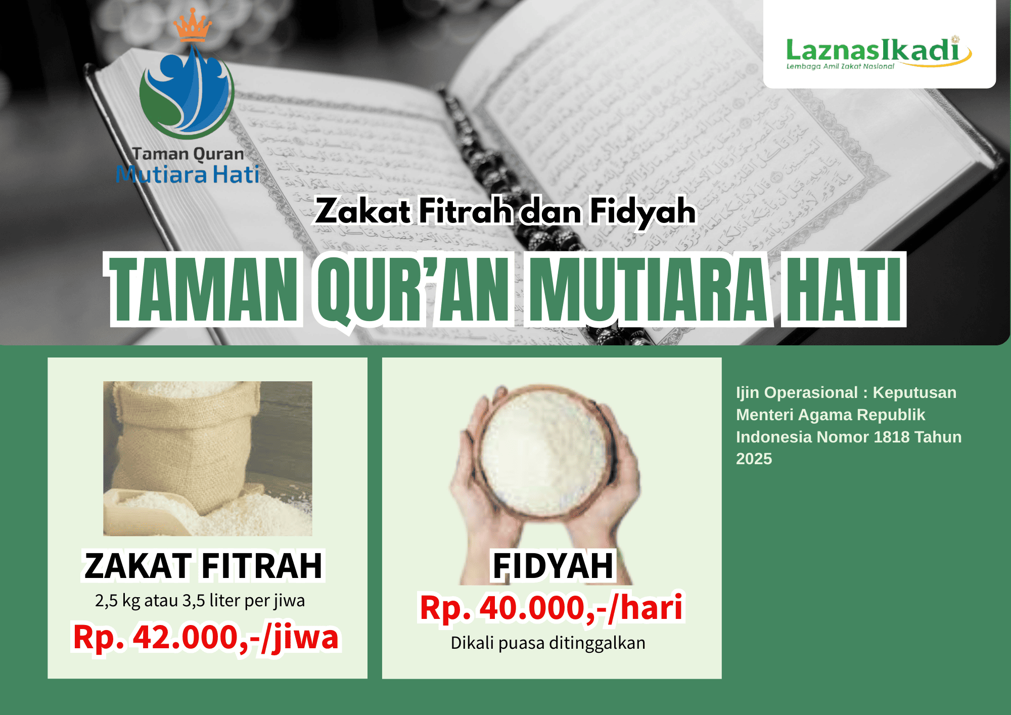 Zakat Fitrah dan Fidyah Taman Qur'an Mutiara Hati