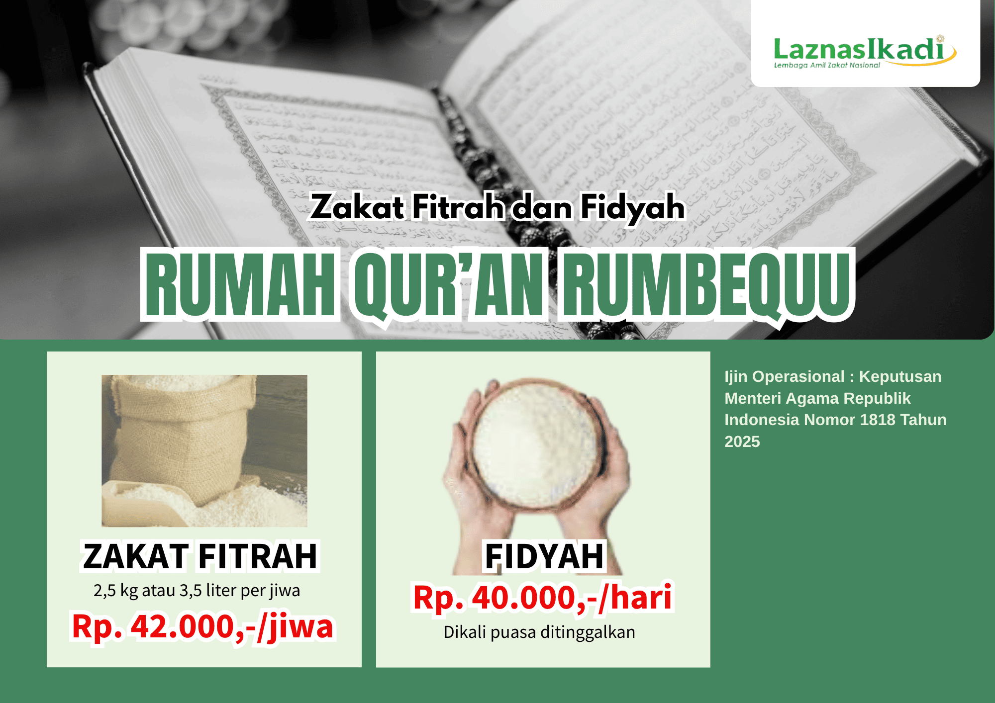 Zakat Fitrah dan Fidyah RQ Rumbequu